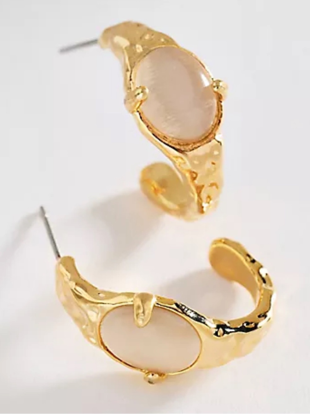 Anthropologie 14k Gold Plated Mini Stone Hoop Earrings